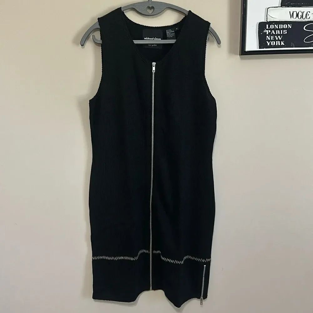 Vintage 90’s Michael Simon black zip up sweater dress sleeveless size M